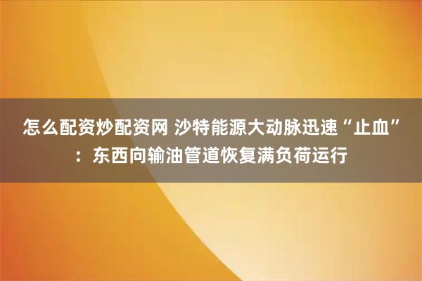 怎么配资炒配资网 沙特能源大动脉迅速“止血”：东西向输油管道恢复满负荷运行